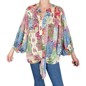 NWT Chico’s Tie Front Floral Paisley Patchwork Crystal Springs Blouse